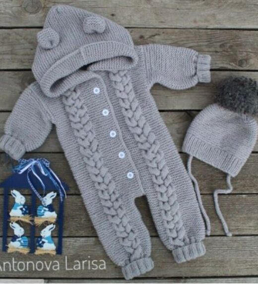 Reborn doll clothes - Knitted grey 2 pieces set baby outfit