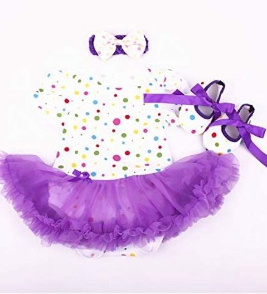 Reborn doll clothes - Purple dot tutu dress, shoes and hairband