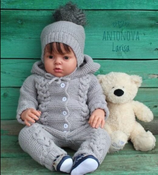 Reborn doll clothes - Merino Wool knitted grey baby outfit